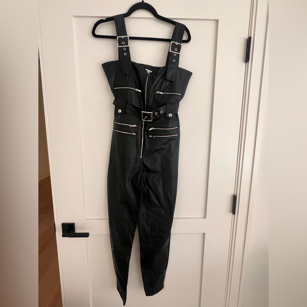 WeWoreWhat black faux leather overalls - Picture 4 of 4